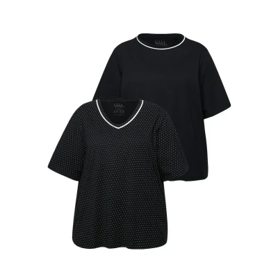 Abbildung von Ulla Popken Damen große Größen Übergrößen Plus Size Pyjama Shirts, 2er Pack, Punkte/Uni, Halbarm