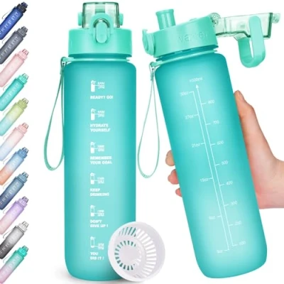Abbildung von AOHAN Trinkflasche, 1l Wasserflasche BPA Frei, Trinkflasche Sport Auslaufsicher, Sportflasche mit Zeitmarkierung für Fitness, Büro, Schule, Yoga, Outdoor