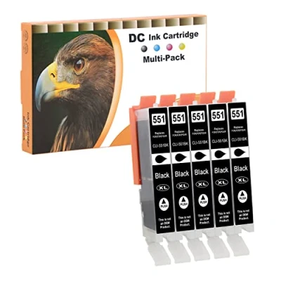 Abbildung von D&amp;C 5X Schwarz Druckerpatronen Kompatibel für Canon CLI 551 BK XL Pixma MG7150 MG7550 iP7200 iP7250 MG5400 Series MG5450 MG5550 MG5650 MG5655 MX725 MX920 iP8750 iX6850 MG6350 MG6450 MX925