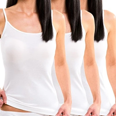 Abbildung von HERMKO 1560 3er Pack Damen Träger Top 100% Bio Baumwolle, Unterhemd in Feinripp Qualität Weich, Strapazierfähig &amp; Vielseitig für jeden Look, Farbe:weiß, Größe:44/46 (L)