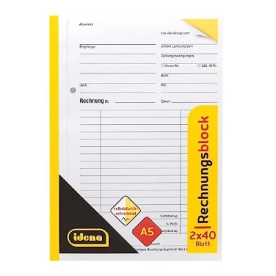 Abbildung von Idena 10848 Rechnungsblock, DIN A5, selbstdurchschreibend, 2 x 40 Blatt, für Kleinunternehmer