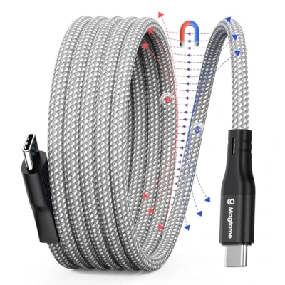 Abbildung von Magtame magnetisches USB C Kabel, gewickeltes auf Kabel 60W(3A), 1M flexibles Nylon geflochtenes Typ Schnellladekabel kompatibel mit Phone 15, für Samsung, Pad