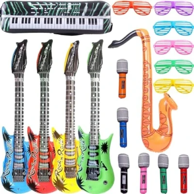 Abbildung von Aufblasbare Rock Star Toy Set 18 Stück Party Props 4 Gitarre,6 Mikrofone,6 Shutter Shading Gläser,1 Saxophon