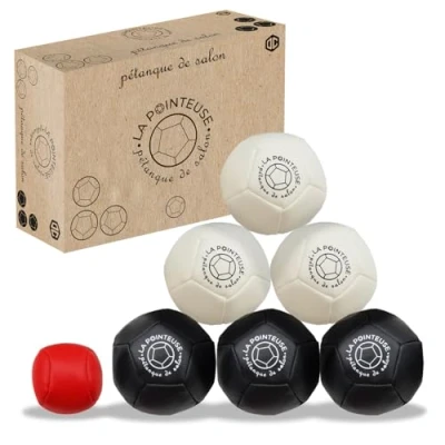 Abbildung von LA POINTEUSE Indoor Petanque Spiel Set aus 6 Schwarzen Weißen Kugeln, 1 Cochonnet, Transporttasche Spielerische Aktivität Kinder Erwachsene Spielzeug OriginalCorner®