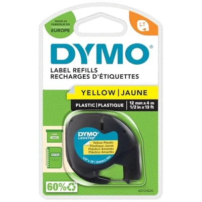 Abbildung von DYMO Original LetraTag Etikettenband schwarz auf gelb 12 mm x 4 m selbstklebendes Kunststoffetiketten für Beschriftungsgerät