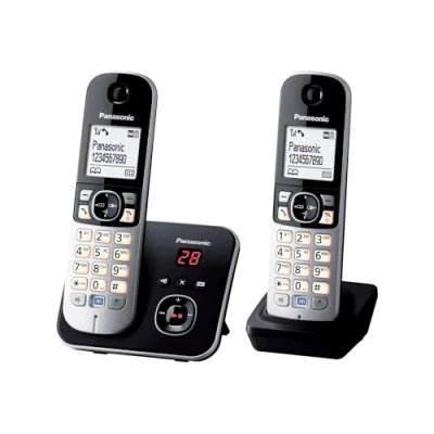 Abbildung von Panasonic KX TG6822GB DECT Schnurlostelefon mit Anrufbeantworter (strahlungsarm, Eco Modus, GAP Telefon, Festnetz, Anrufsperre, DUO) schwarz