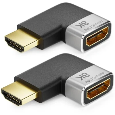 Abbildung von deleyCON 2 Stück HDMI Adapter Kupplung Verbinder 8K@60Hz / 4K@120Hz UHD 7680x4320 Aluminium 2.1 ARC HDR10+ Dolby Vision VRR ALLM 48Gbps Rechts Gewinkelt Grau Schwarz