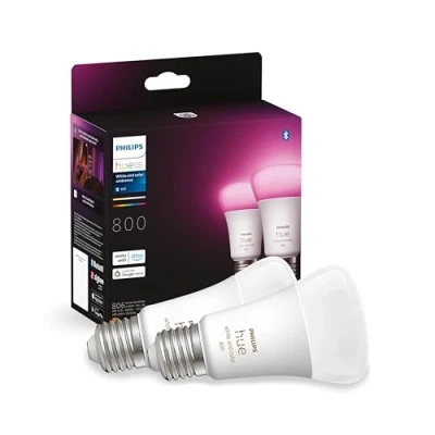 Abbildung von Philips Hue White &amp; Color Ambiance E27 LED Lampen 2 er Pack (806 lm), dimmbare Leuchtmittel für das Lichtsystem mit 16 Mio. Farben, smarte Lichtsteuerung über Sprache und App