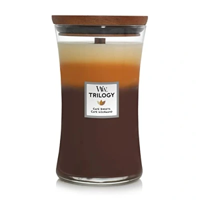 Abbildung von Große WoodWick Trilogy Duftkerze im Sanduhrglas mit Pluswick Innovation, Café Sweets
