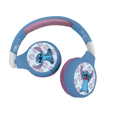 Abbildung von Lexibook Disney Stitch 2 in 1 Bluetooth und kabelgebundene Kopfhörer mit Mikrofon Steuerungstaste, faltbar verstellbar, wiederaufladbarer Langzeitakku, HPBT010D
