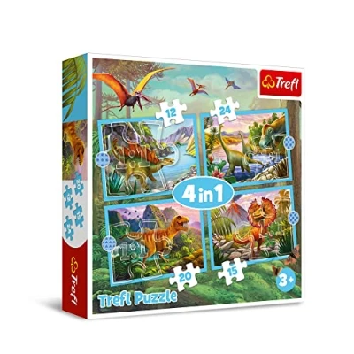 Abbildung von Trefl 34609 4 in 1 12 bis 24 Elementen Puzzle mit Dinosauriern Verschiedene Schwierigkeitsgrade Unterhaltung für Kinder ab 3 Jahren, Außergewöhnliche Dinos