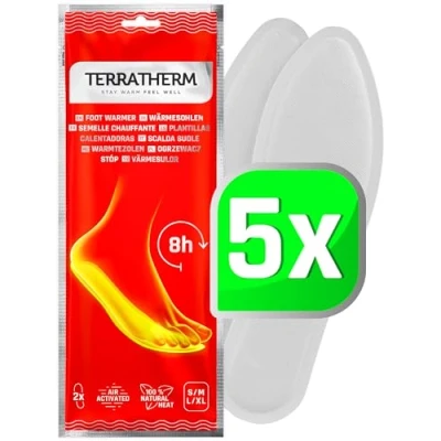 Abbildung von TerraTherm Wärmesohlen für Schuhe 5 Paar L Sohlenwärmer, 100% natürliche Wärme, Fußwärmer Sohlen als auch Wärmeeinlagen Schuhe, 8h warme Füße, Schuhwärmer Einlagen
