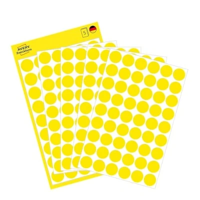 Abbildung von AVERY Zweckform 3144 selbstklebende Markierungspunkte 270 Stück (Ø12mm, Klebepunkte auf 5 Bogen, Punktaufkleber zur Farbcodierung, runde Aufkleber für Kalender, Planer und zum Basteln, Papier) gelb
