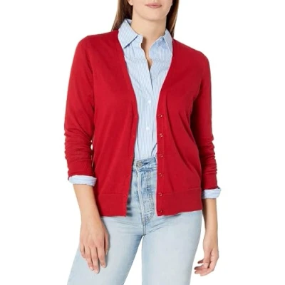 Abbildung von Amazon Essentials Damen Leichter Cardigan mit V Ausschnitt (in Übergröße erhältlich), Rot, XXL