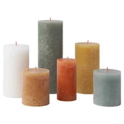 Abbildung von Bolsius Rustik Stumpenkerzen Geschenk Set 6 Stück Retro Dekorative Haushaltkerzen Länge Brenndauer Unparfümierte Natürliches Pflanzenwachs Ohne Palmöl