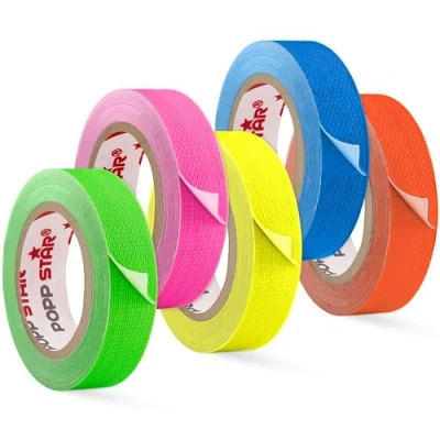 Abbildung von POPPSTAR 5x Neon Klebeband 15mm x 5m, fluoreszierendes Gewebeklebeband, gelb, grün, rot, blau, rosa