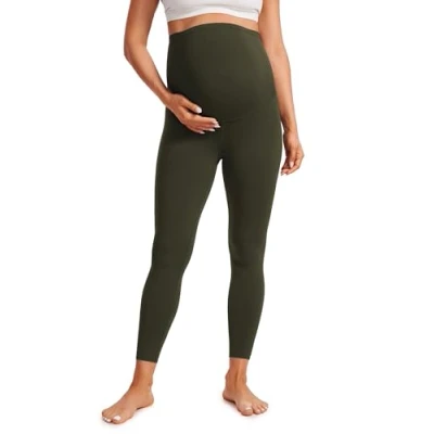 Abbildung von CRZ Yoga Damen Butterluxe Umstandsleggings 64cm Skinny Umstandshose High Waist Schwangerschaft Leggins Olivgrün 38