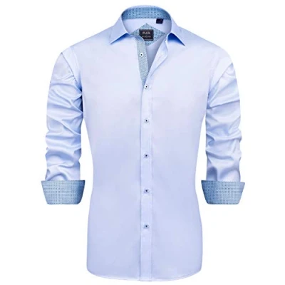 Abbildung von J.VER Herren Hemd Regular Fit Langarm Herrenhemden Freizeithemd Businesshemd Elastiscer Musterhemd,Himmelblau,3XL