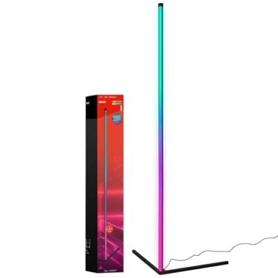 Abbildung von BRILONER RGBIC LED Stehlampe mit Fernbedienung, Magic RGB Lampe als Gaming Deko, Ambientebeleuchtung Musiksensor, Lightbar Dimmbar, Mehrfarbiges Licht, Schwarz, 1,43 m hoch