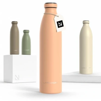 Abbildung von LARS NYSØM Edelstahl Trinkflasche 350ml, 500ml, 750ml, 1L, 1 5 liter Thermosflasche Kohlensäure geeignet Auslaufsichere Wasserflasche für Sport, Outdoor, Schule (Creamy Peach, 1000ml)