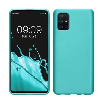 Abbildung von kwmobile Case kompatibel mit Samsung Galaxy A71 Hülle Schutzhülle aus Silikon metallisch schimmernd Handyhülle Metallic Mintgrün