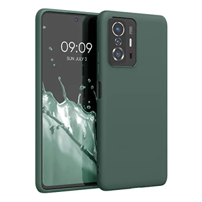 Abbildung von kwmobile Hülle kompatibel mit Xiaomi 11T / Pro weiches TPU Silikon Case Cover geeignet für kabelloses Laden Moosgrün