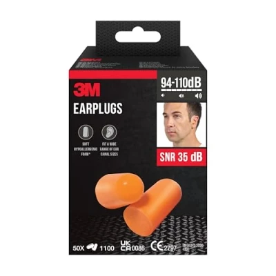 Abbildung von 3M Gehörschutzstöpsel 1100, Ohrstöpsel aus Schaumstoff, 50 Paar, Weicher und hypoallergener Schaum, Ohrenstöpsel hygienisch paarweise verpackt, (94 105 dB)