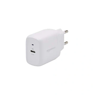 Abbildung von Amazon Basics Ein Port USB C Wandladegerät, 20W, Kein GaN Ladegerät, EU Stecker, Weiß, 2.76 x 8.3 4.39 cm