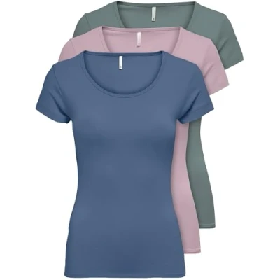 Abbildung von ONLY 3er Pack Damen T Shirt schwarz oder weiß Kurzarm lang Basic Sommer Shirts XS S M L XL 15209153 (Farb Mix 5, XS)