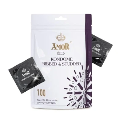 Abbildung von AMOR Premium Kondome Gerippt Genoppt, Ø 54 mm, Transparent, 100 Stück