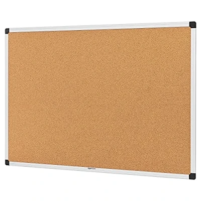 Abbildung von Amazon Basics Notizbrett aus Kork, Rechteckig Aluminumrahmen, 90 x 60 cm, silber