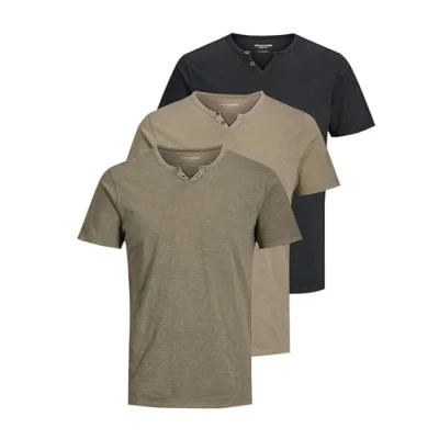 Abbildung von JACK &amp; JONES Herren JJESPLIT Neck Tee SS 3PK MP Pack C: Dusky Green, Crockery, Black M (EU)