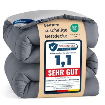 Abbildung von BEDSURE Bettdecke 135x200 Ganzjahresdecke Steppdecke Ohne Bezug 135x200cm 300GSM 4 Jahreszeiten Bettdecken Wende Grau/Hellgrau, Weiche Warm Duvet Schlafdecke für Allergiker