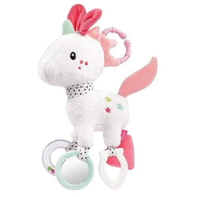 Abbildung von Fehn Activity Spielzeug Einhorn Motorikspielzeug mit Befestigungsring Baby Spieltier Greif Elementen Babyspielzeug zum Greifen &amp; Entdecken Kuscheltier für Babys Kleinkinder ab 0+ Monaten