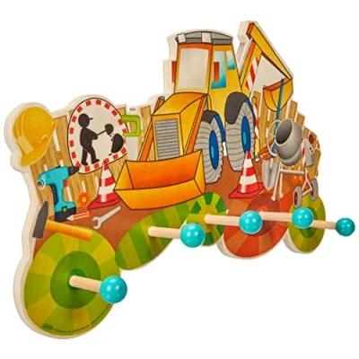 Abbildung von Hess Holzspielzeug 30301 Garderobe aus Holz, Serie Baustelle, mit 5 Haken, für Kinder, ca. 37 x 23,5 6,5 cm groß, handgefertigt, als Blickfang in jedem Kinderzimmer und Flur