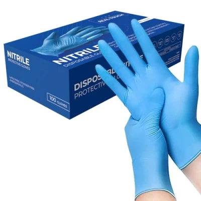 Abbildung von K MART Einweghandschuhe, Blau Nitrilhandschuhe Box mit 100 Stück, Einmalhandschuhe Puderfrei &amp; Latexfrei, Nitril Handschuhe Einweg für Küche Reinigung