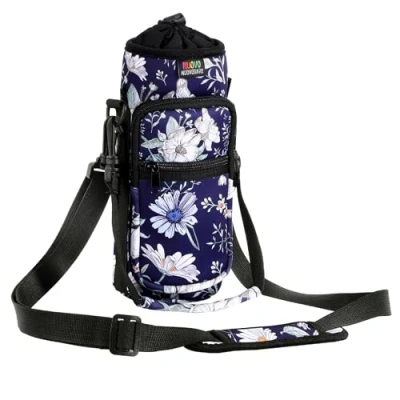 Abbildung von Nuovoware Flaschenhalter Trinkflasche Molle Beutel 25oz/710ml, Isolierte Neopren Kessel mit Schultergurt und Front Reißverschluss Tasche für Wandern Laufen Radfahren Jagd Reisen Blauer Kosmos