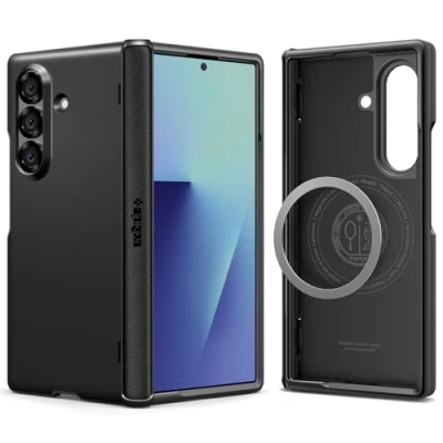Abbildung von Spigen Slim Armor Pro MagFit Hülle für Samsung Galaxy Z Fold 7, MagSafe kompatibel mit [SecuLink] Metallverbindung am Scharnier sicheren Halt Schwarz