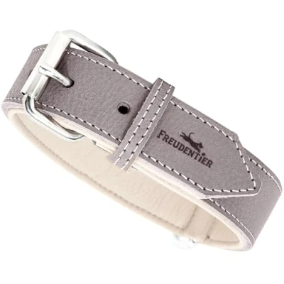 Abbildung von FREUDENTIER® Hundehalsband aus Leder, Made in Holland, gefüttert &amp; super komfortabel, hochwertiges breites Lederhalsband Vollnarbenleder, Model “Amstelpark (25.5 33.5cm Halsumfang, Graubraun)
