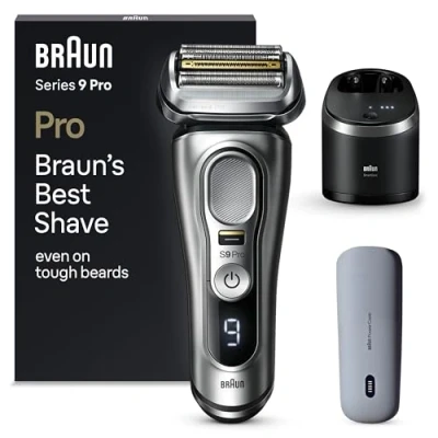 Abbildung von Braun Series 9 Pro Premium Elektrorasierer mit 4+1 Scherkopf, Rasierer Herren Elektrisch, ProLift Trimmer, PowerCase, 5 in 1 Reinigungsstation, Made Germany, Wet&amp;Dry, 9497cc, silber