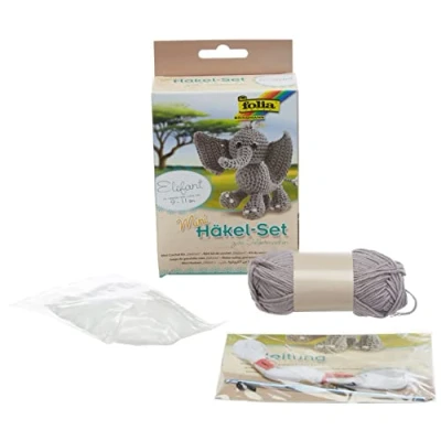 Abbildung von folia 23902 Mini Häkelset Elefant, Komplettset zur Erstellung von einem selbst gehäkelten niedlichen Elefanten, ca. 9 11 cm groß, für Kinder ab 8 Jahren und Erwachsene, als Geschenk