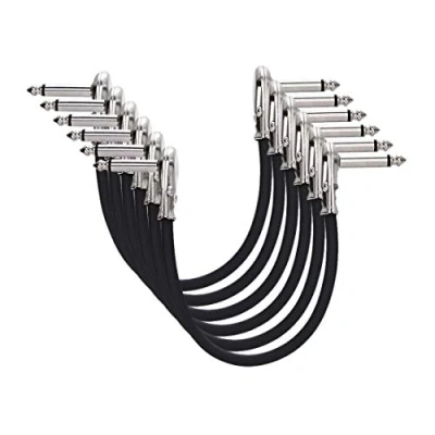 Abbildung von Amazon Basics Gitarren Hilfs Patchkabel für Effektgeräte, Mikrofone, Mischpulte, Verstärker und Andere, 6,35 mm Winkelstecker, Blockiert Störungen, 6 Stück, 1er Pack, 15 cm, Schwarz