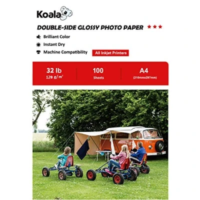 Abbildung von Koala Fotopapier für Tintenstrahldrucker, Doppelseitig, Glänzend, A4, 120 g/m², 100 Blatt. Geeignet zum Drucken von Fotos, Zertifikaten, Broschüren, Flyern, Faltblättern, Grußkarten, Kalendern, Kunst