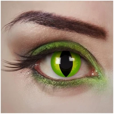 Abbildung von aricona Kontaktlinsen Gift Grüne Motivlinsen Katzenaugen bunte farbige grün ohne Stärke für Karneval, Fasching, und Kostüm Partys, 2 Stück