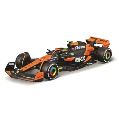 Abbildung von Bburago Formel 1 McLaren Team MCL38 (2024): Modellauto im Maßstab 1:43, mit Fahrer #4 Lando Norris, Hardcase, 12,5 cm, schwarz orange (18 38215N)