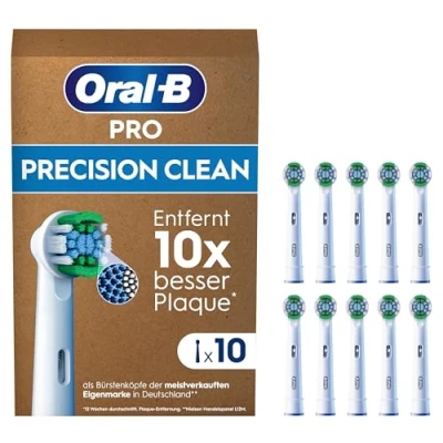 Abbildung von Oral B Pro Precision Clean Aufsteckbürsten für elektrische Zahnbürste, 10 Stück, Zahnreinigung, X Borsten, Original Zahnbürstenaufsatz, briefkastenfähige Verpackung, Designed in Germany