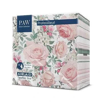 Abbildung von PAW Servietten aus Airlaid Stoffähnlich (40 x 40 cm) I 50 Stück Ideal für Hochzeit, Taufe, Kommunion, Geburtstag Stoffservietten Blumen, Rosen Farbe: Gorgeous Roses