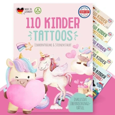 Abbildung von MeinBaby123 110 hautfreundliche Kinder Tattoos mit Einhörnern, Einhorn Tattoo, Kindertattoos zum Aufkleben für Mädchen, Geschenk vegan &amp; made in Germany (Einhorn Fee)
