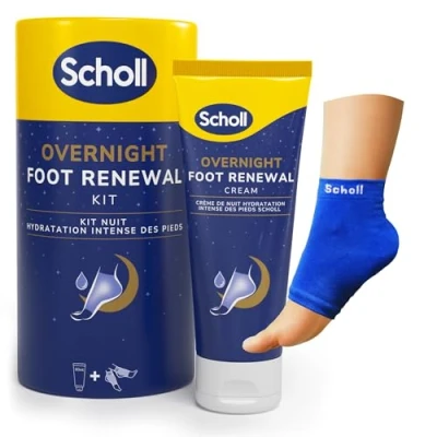 Abbildung von Scholl Overnight Fußpflege Set, Creme 60ml, wiederverwendbare Gel Fersensocken 1 Paar bei trockenen Füße, sichtbare Ergebnisse in Nacht, enthält 5% Urea, Shea Butter und Kokosnussöl
