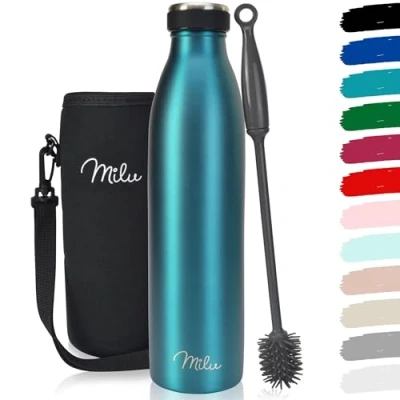 Abbildung von Milu Thermoflasche 350ml 500ml 750ml 1L 1,5L Isolierte Edelstahl Trinkflasche Thermoskanne Auslaufsichere Isolierflasche doppelwandig für heiße und kalte Getränke, Kohlensäure geeignet (Grün, 750ml)